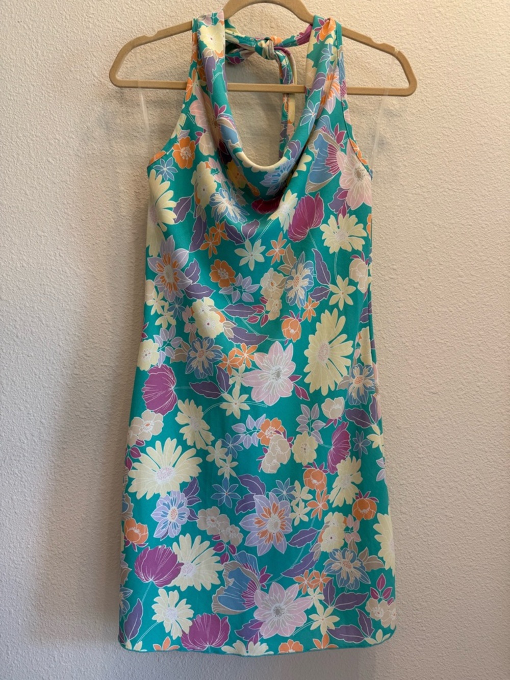 See You Monday Floral Halter Dress | Size Medium | Tie Neck Mini